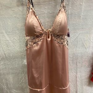 Auden Lace Trim Babydoll Satin Slip Lingerie Dress Women's Size M NWT